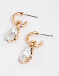 Gold Pear Diamante Huggie Drop Earrings - link has visual effect only