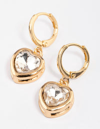 Gold Diamante Encased Heart Huggie Earrings - link has visual effect only