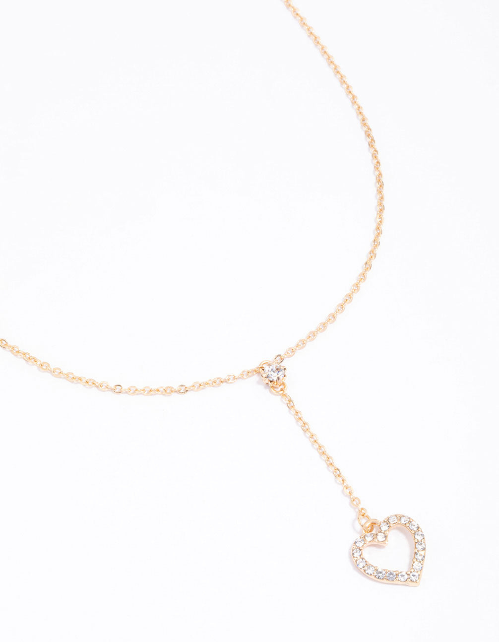 Gold Heart Drop Chain Diamante Necklace