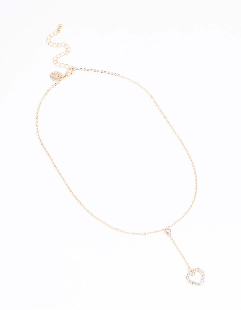Gold Heart Drop Chain Diamante Necklace