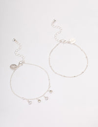 Silver Dainty Diamante & Pearl Bracelet Pack - link has visual effect only