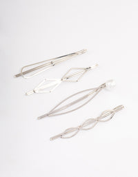 Silver Mixed Shape & Pearl Hair Clips 4-Pack - link has visual effect only