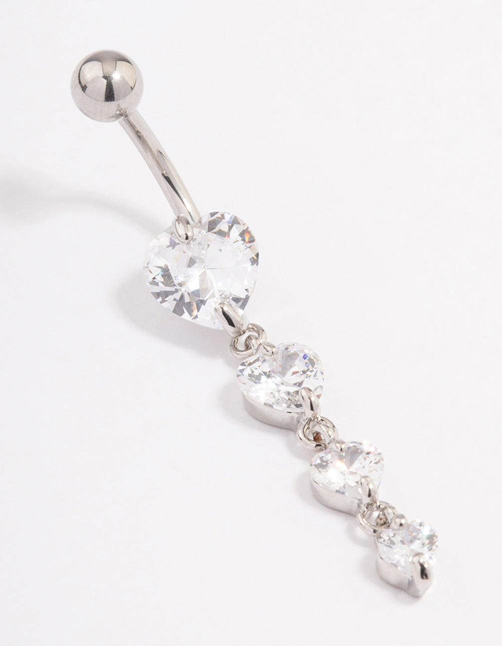 Surgical Steel Cubic Zirconia Hearts Threadless  Belly Bar
