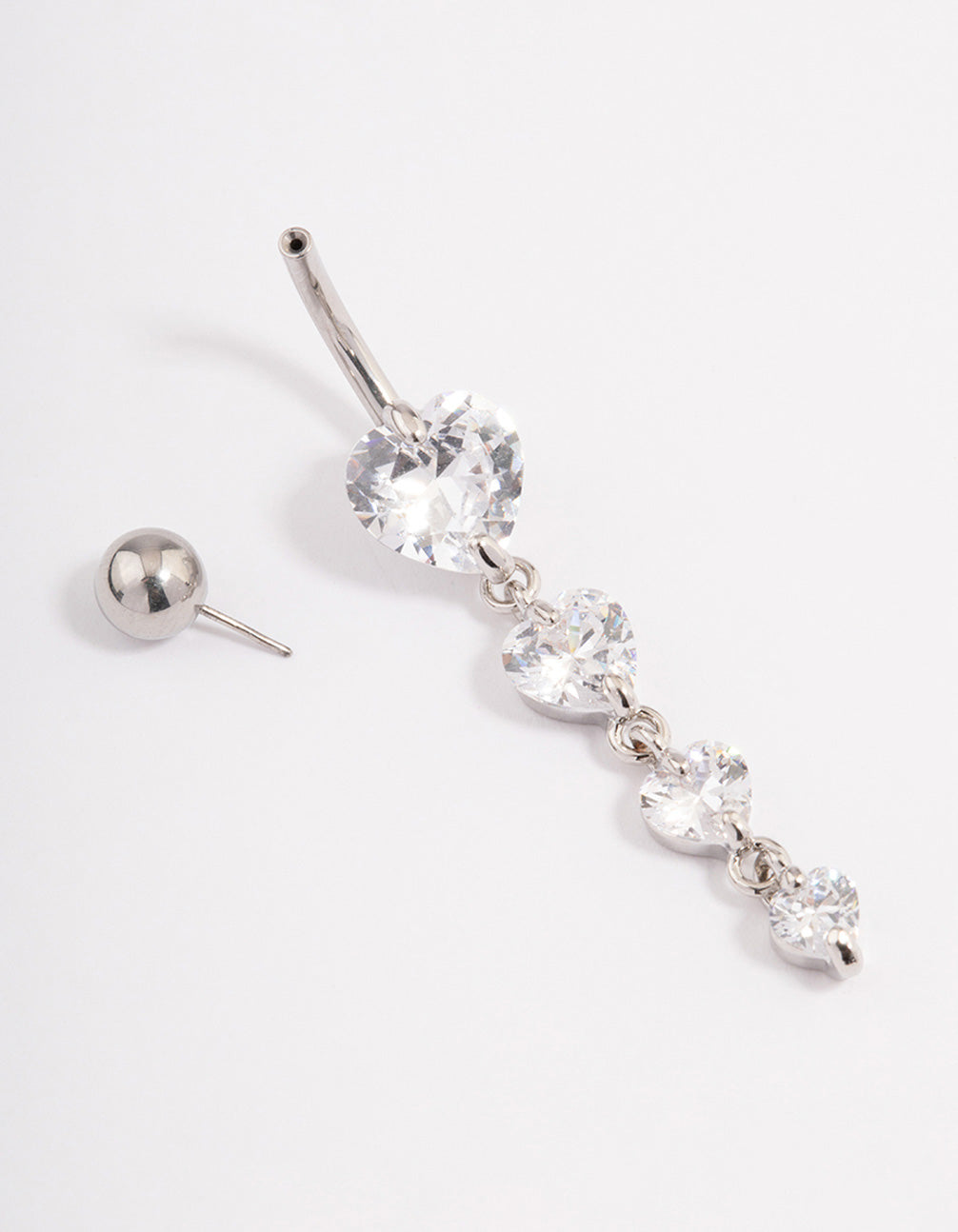 Surgical Steel Cubic Zirconia Hearts Threadless  Belly Bar