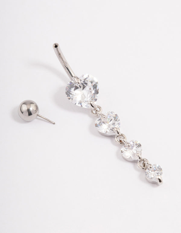 Surgical Steel Cubic Zirconia Hearts Threadless  Belly Bar