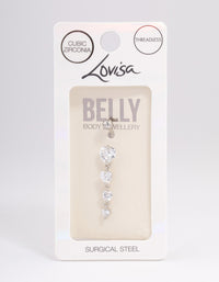 Surgical Steel Cubic Zirconia Hearts Threadless  Belly Bar - link has visual effect only