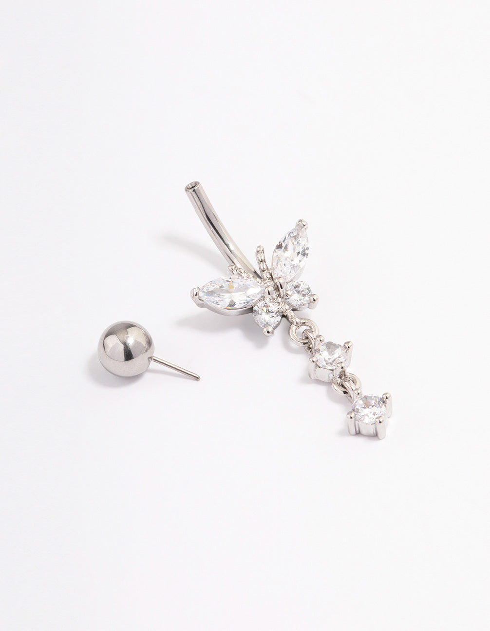 Surgical Steel Cubic Zirconia Butterfly Threadless Belly Bar
