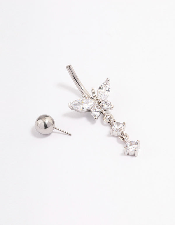 Surgical Steel Cubic Zirconia Butterfly Threadless Belly Bar