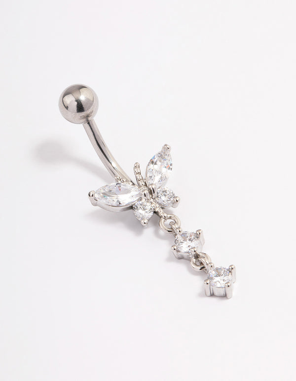 Surgical Steel Cubic Zirconia Butterfly Threadless Belly Bar