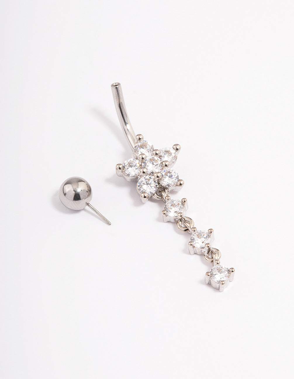Surgical Steel Cubic Zirconia Flower Drop Threadless Belly Bar