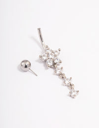 Surgical Steel Cubic Zirconia Flower Drop Threadless Belly Bar - link has visual effect only