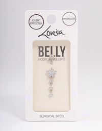 Surgical Steel Cubic Zirconia Flower Drop Threadless Belly Bar - link has visual effect only