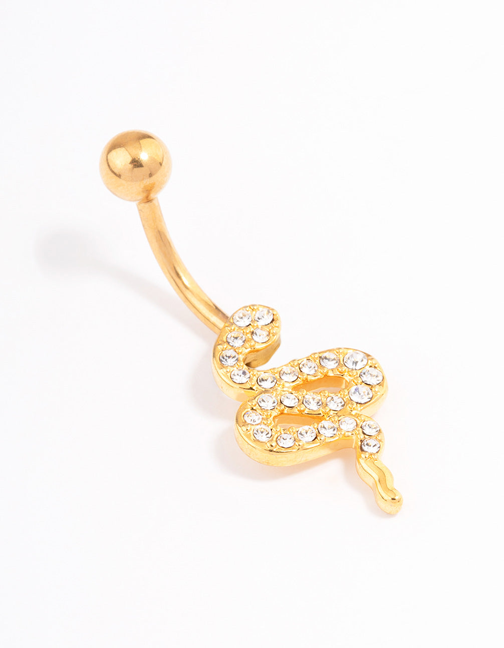 Gold Plated Surgical Steel Cubic Zirconia Serpent Threadless Belly Bar