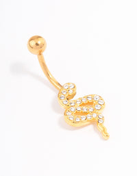 Gold Plated Surgical Steel Cubic Zirconia Serpent Threadless Belly Bar - link has visual effect only