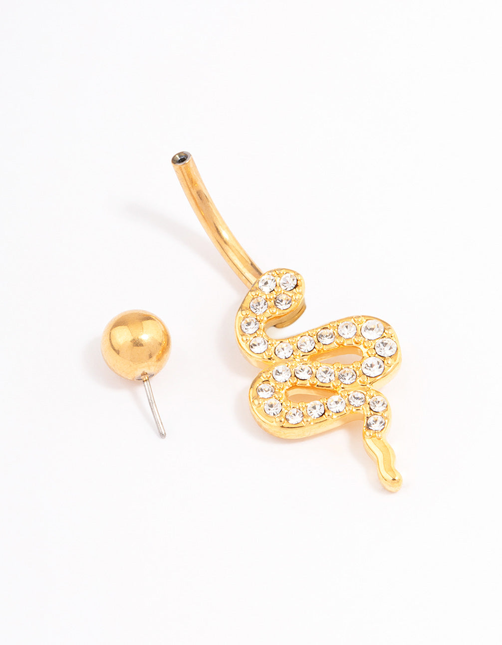 Gold Plated Surgical Steel Cubic Zirconia Serpent Threadless Belly Bar
