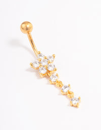 Gold Plated Surgical Steel Cubic Zirconia Trio & Flower Threadless Belly Bar - link has visual effect only