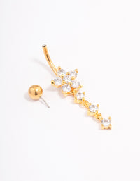 Gold Plated Surgical Steel Cubic Zirconia Trio & Flower Threadless Belly Bar - link has visual effect only