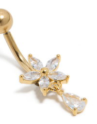 Gold Plated Surgical Steel Cubic Zirconia Flower Pear Threadless  Belly Bar - link has visual effect only