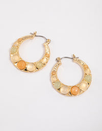 Gold Round Stone Hoop Earrings - link has visual effect only