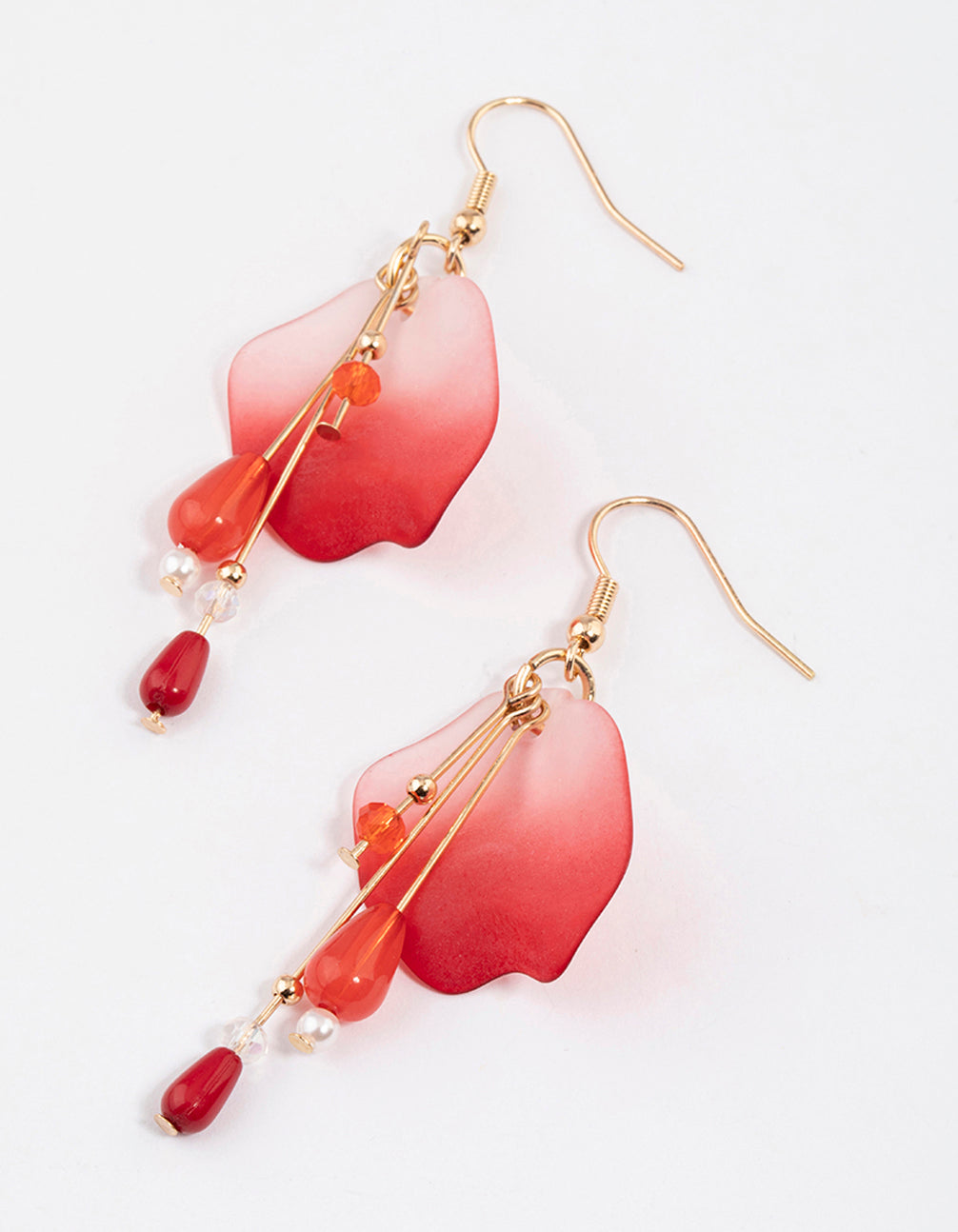 Red Ombre Petal Stick Drop Earrings