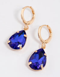 Blue Diamante Pear Huggie Drop Earrings - link has visual effect only