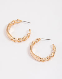 Gold Link Chain Hoop Earrings - link has visual effect only