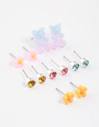 Kids Silver Gummy Bear Stud Earrings 6-Pack - link has visual effect only