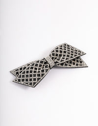 Fabric Black & Silver Diamante Bow Barette Clip - link has visual effect only