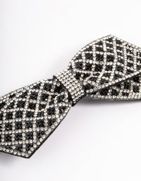 Fabric Black & Silver Diamante Bow Barette Clip - link has visual effect only