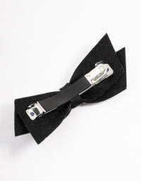 Fabric Black & Silver Diamante Bow Barette Clip - link has visual effect only