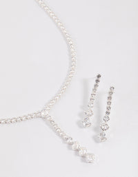 Silver Cubic Zirconia Silver Y-Neck Jewellery Set - link has visual effect only