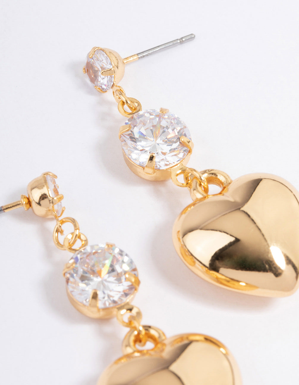 Gold Plated Cubic Zirconia Graduated Puffy Heart Drop Earrings