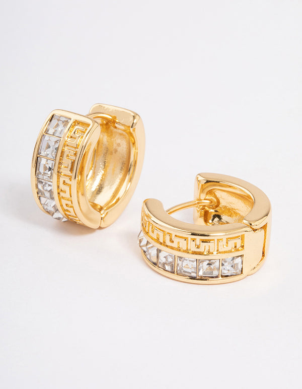 Gold Plated Square Diamante Aztec Hoop Earrings