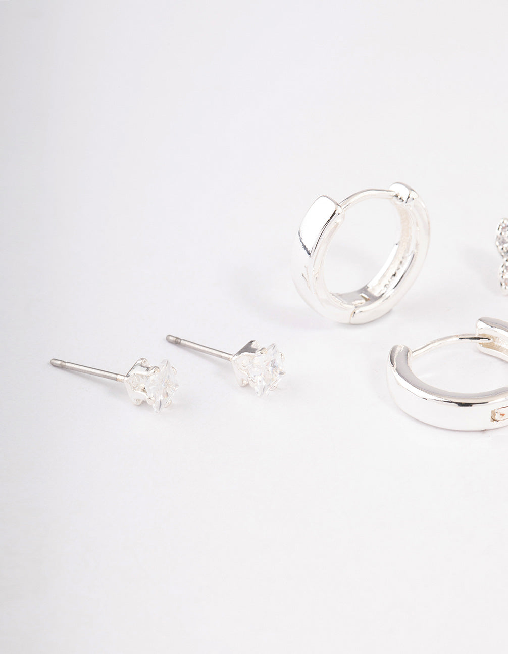 Silver Plated Brass  Cubic Zirconia Double Butterfly Earring Pack