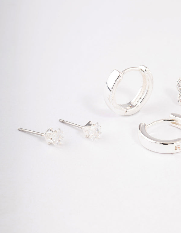 Silver Plated Brass  Cubic Zirconia Double Butterfly Earring Pack