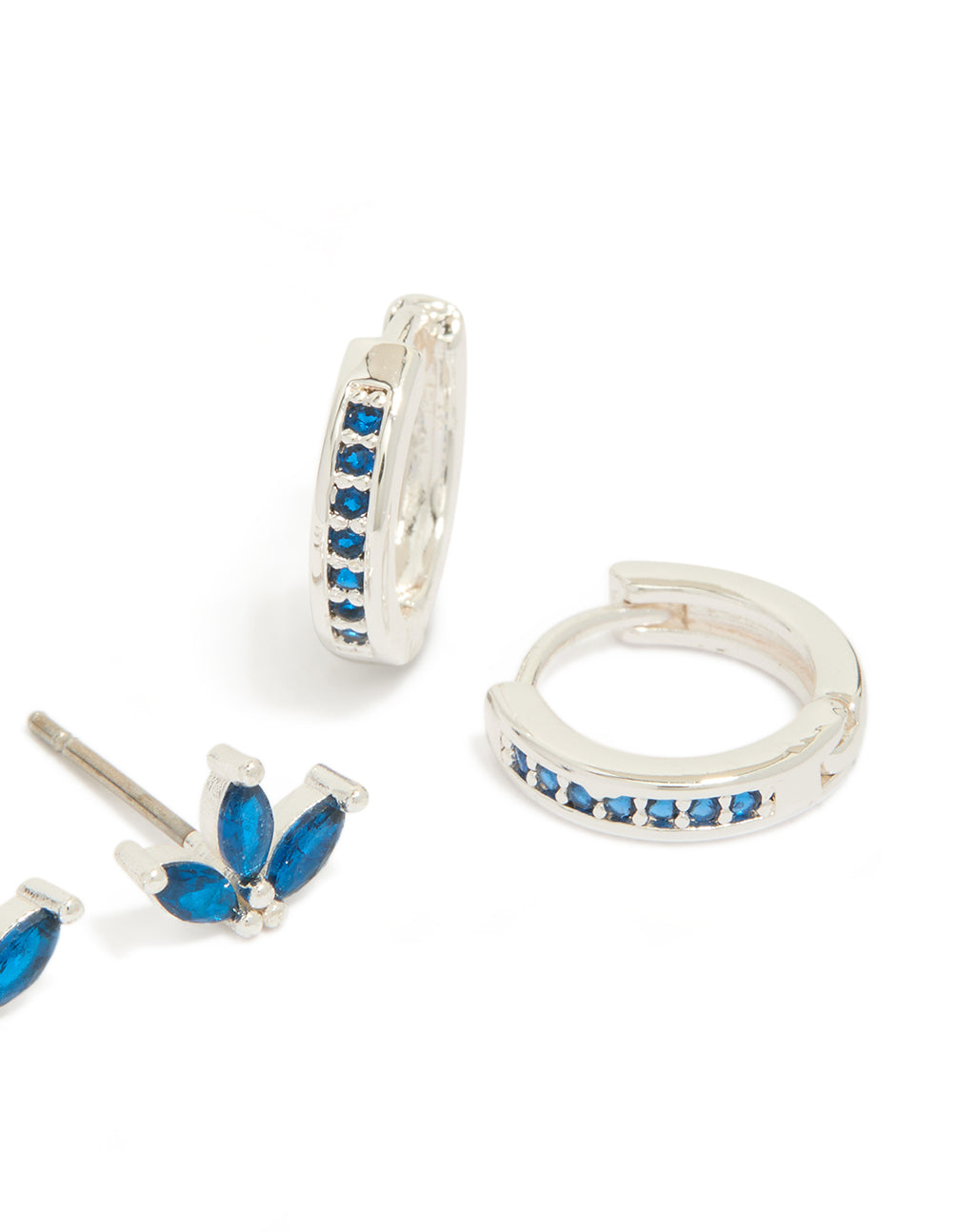 Silver Plated Brass  Cubic Zirconia Marquise Stud & Huggie Earrings Pack