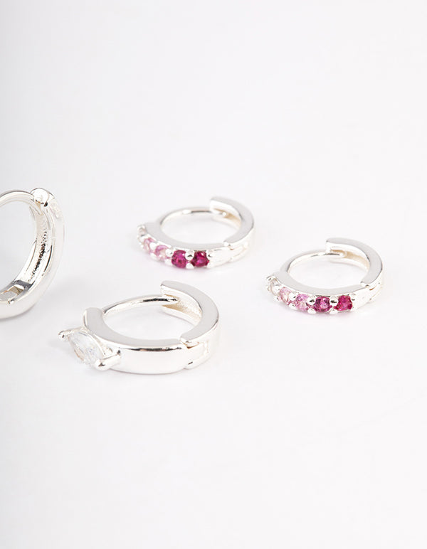 Silver Plated Cubic Zirconia Statement Huggie Earrings Pack