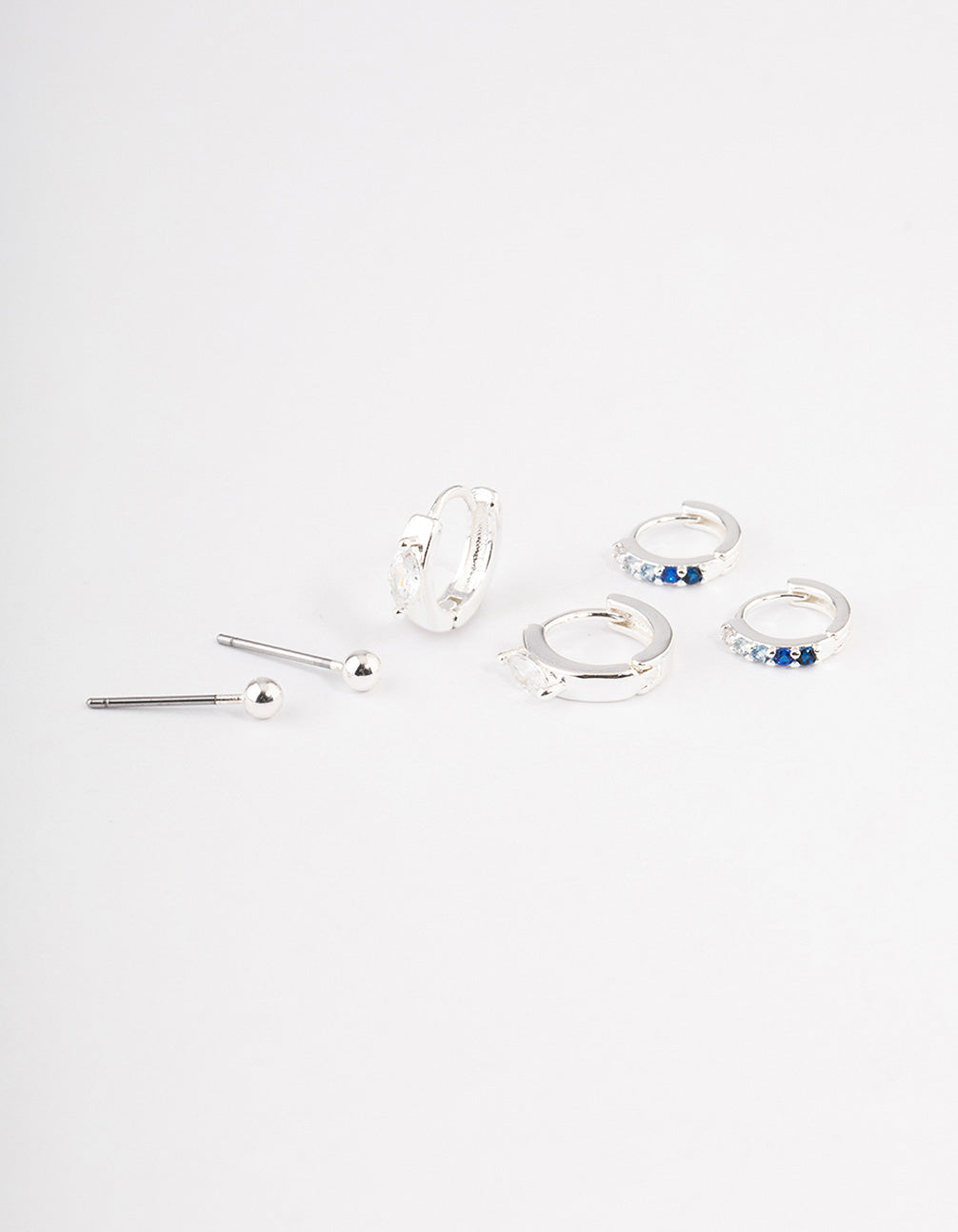Silver Plated Brass  Cubic Zirconia Statement Huggie Earrings Pack