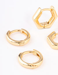 Gold Plated Brass Hexagon Hoop Earrings Pack - link has visual effect only