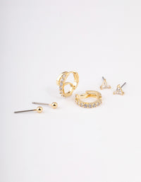 Gold Plated Brass Cubic Zirconia Double Hoop Earrings Pack - link has visual effect only