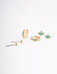 Gold Plated Brass Cubic Zirconia Marquise Stud & Hoop Earrings Pack - link has visual effect only