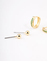 Gold Plated Brass Cubic Zirconia Marquise Stud & Hoop Earrings Pack - link has visual effect only