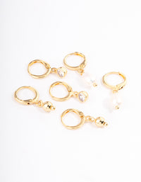 Gold Plated Brass Pearl Drop Earrings Pack - link has visual effect only