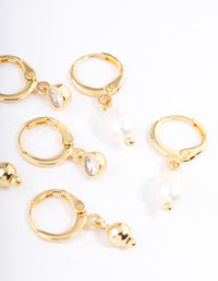 Gold Plated Brass Pearl Drop Earrings Pack - link has visual effect only