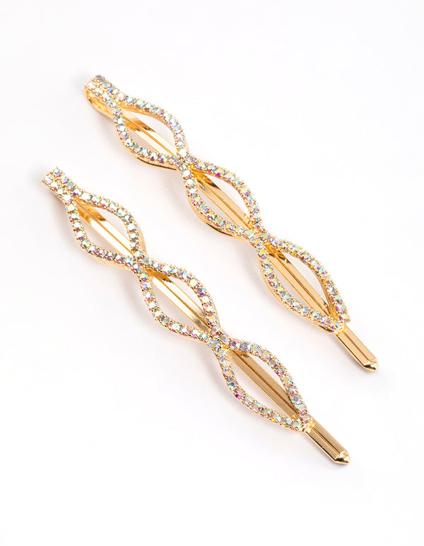 Gold Diamante Hair Clip Pack