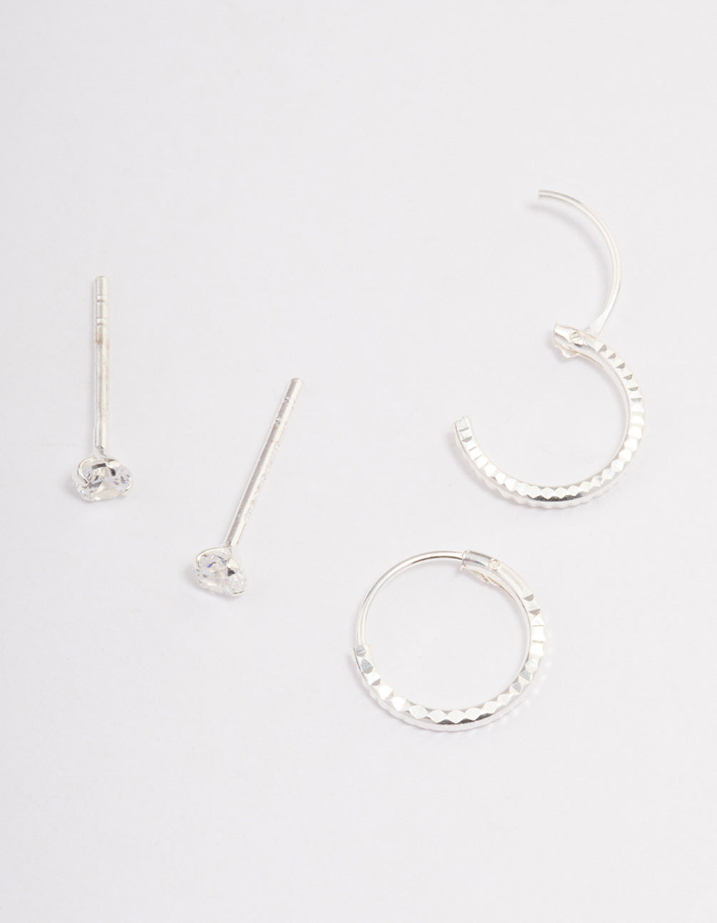 Sterling Silver Diamante & Textured Hoop Earring Pack