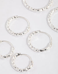 Silver Graduated Textured Hoop Earrings Pack - link has visual effect only