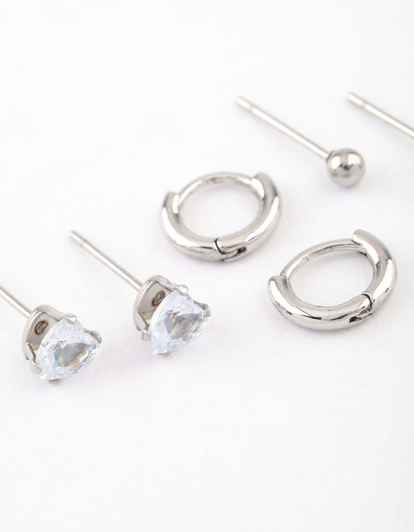 Surgical Steel Cubic Zirconia Princess Cut Earring Pack