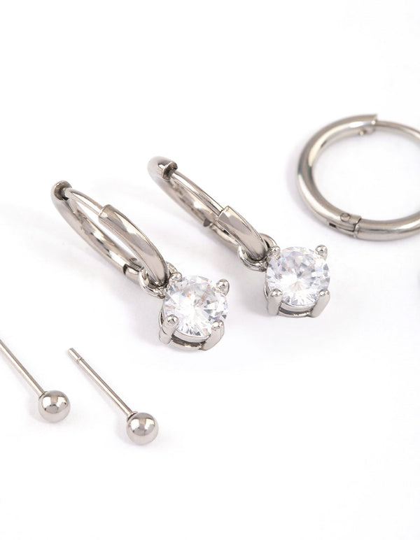 Surgical Steel Cubic Zirconia Huggie Earrings Pack