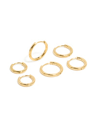Gold Plated Surgical Steel Thin Classic Hoop Earrings Pack - link has visual effect only